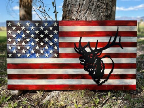 American Flag - Red White & Blue with Elk Cutout